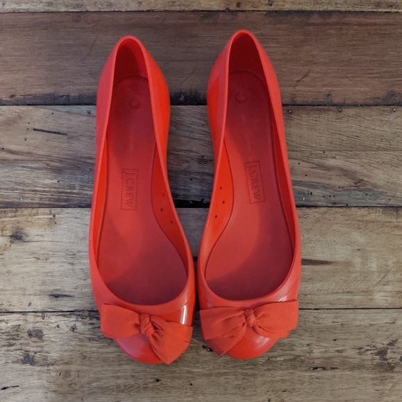 SOLD! J.Crew Red Bow Ballet Flat Jelly - Picture 1 of 5